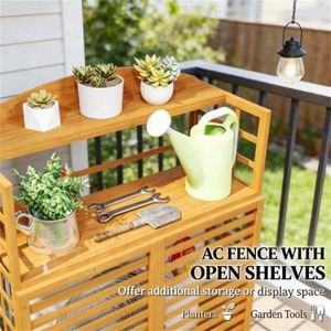 Cancello in legno marrone chiaro con schermo per la privacy, tavolo portavasi, scrivania con contenitore, scaffali a parete - Categoria prodotto - Product Image 4