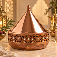 Casserole de luxe en bois avec couvercle conique en acier inoxydable, motif ajouré arabe, diamètre 24 cm, isolée, écologique, durable, multi-usage