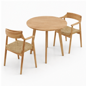 Ensemble de salle à manger en teck artisanal ARTERRA Premium, table ronde moderne et chaises pour restaurant, maison, villa - Product Image 2