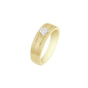 Bague pour homme en or jaune 14 carats avec diamant de laboratoire rond et solitaire hexagonal - Product Image 1
