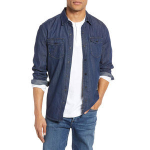 Chemise en jean à manches longues pour homme, motif écossais foncé, anti-plis, écologique, respirante, style décontracté et formel - Product Image 1