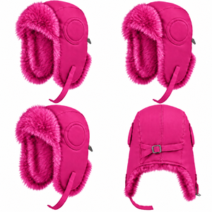 Gorro de esquí rosa para invierno con orejeras, gorro cálido a prueba de viento para niños, uso al aire libre - Product Image 2