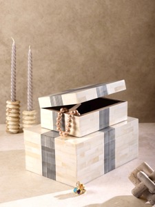 Boîte à bijoux en os incrusté à motif personnalisé, solution de rangement décorative de luxe - Product Image 1