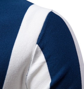 Men's Striped Knitted <b>Polo</b> Shirt Short Sleeve Zipper Casual Design <b>Orange</b> Beige Color Blocked Regular Fit - Product Image 5
