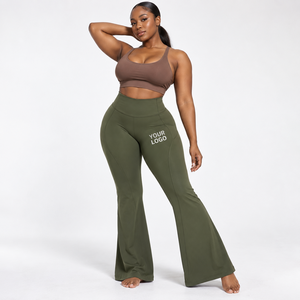 High Waist Flared Leg <b>Yoga</b> Leggings Solid Color Plus Size Women's Activewear <b>Pants</b> Custom Logo Right Leg Elastic Waist - Product Image 5