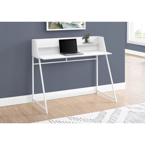 Bureau d'ordinateur contemporain et moderne de 48 po de long, blanc, avec étagères de rangement, pour bureau à domicile, travail sur ordinateur portable, en stratifié blanc et métal - Product Image 5
