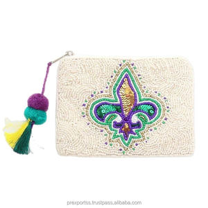 Mardi Gras Beaded Coin Pouch Handmade Letter Embroidery Zipper Clutch Bag Custom Party Favor Gift <b>Small</b> <b>Wallet</b> Festival Purse - Product Image 3