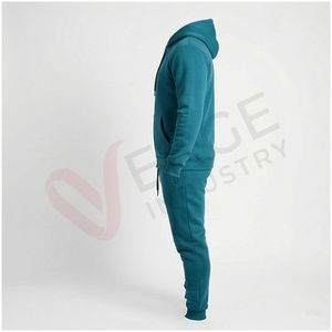 Conjunto Deportivo para Hombre en Color Verde Azulado, Manga Larga, con Capucha y Cierre Frontal, Color Sólido, Transpirable, Corte Regular, para Otoño - Product Image 3