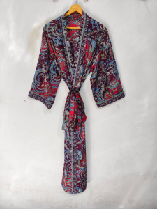 Patchwork <b>Kimono</b> Robe Bikini <b>Cover</b> <b>Up</b> Night Wear Long Robe, Handmade Indian Vintage Recycled Silk Sari <b>Kimono</b> - Product Image 4
