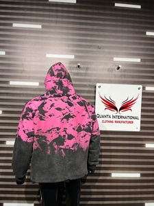 Men's Vintage Oversized Hooded Jacket 100% Cotton Fleece Eco-Friendly <b>Pink</b> Black Gradient Color Windproof Autumn <b>Hoodie</b> - Product Image 5