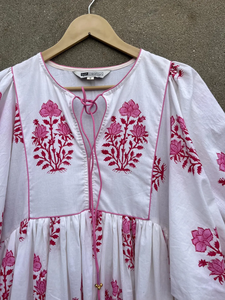 2026 Hot Selling Casual Style Hand Block Printed V-neck Long Sleeve Maxi Dress 100% Cotton Indian <b>Tunics</b> for Women - Product Image 2