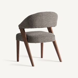 Silla de comedor minimalista moderna, silla de madera tapizada en boucle de lujo para muebles de hotel, villa o cafetería - Product Image 3