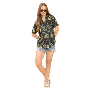 Blusa de Mujer con Estampado de Hojas de Palma Tropical, Tela Suave, Camisa Casual de Playa, Manga Corta, Cuello en V, Verano - Product Image 1
