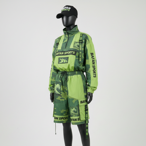 Conjunto corto cortavientos de nailon y poliéster premium, ligero, transpirable, con diseño de paneles de camuflaje, logotipo personalizado con impresión térmica, talla grande - Product Image 5