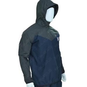 Veste coupe-vent en toile enduite pour homme, col rond, fermeture éclair latérale asymétrique, manches longues, capuche, imperméable, respirante, vêtements de sport - Product Image 6