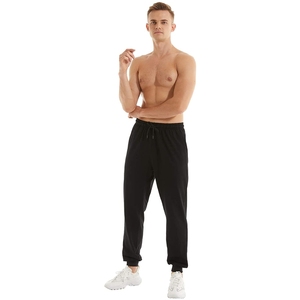 Men Black Sweatpants Elastic Waist Drawstring <b>Cuffed</b> Ankle Side Pockets Casual <b>Joggers</b> Breathable Knitted Cotton Pants - Product Image 2