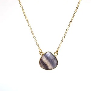 Rainbow Fluorite Heart Pendant <b>Necklace</b> Handmade Gold Plated Bezel Set Gemstone Jewelry Gift for Women - Product Image 1