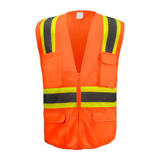 เสื้อกั๊กนิรภัยสีส้มสะท้อนแสงพร้อมแถบสะท้อนแสงและกระเป๋า  ระดับ Class 1 ได้มาตรฐาน ANSI สำหรับงานอุตสาหกรรม - Product Image 1