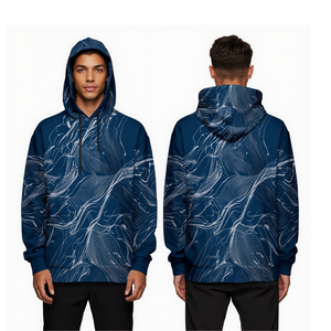 Sudadera con Capucha Azul Marino para Hombre, Sublimada, con Diseño Gráfico Abstracto en Movimiento, Estilo Oversize - Product Image 3