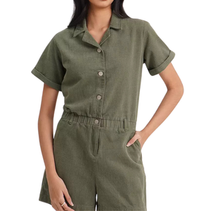 Mono holgado de manga corta con cintura con cordón para mujer, atuendo casual de verano - Product Image 3