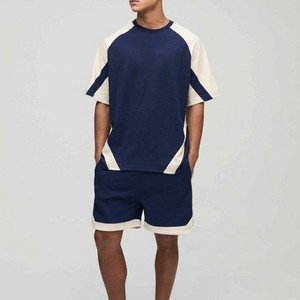 Mens <b>Raglan</b> Panel <b>T</b> <b>Shirt</b> Shorts Set Premium Athletic Summer Outfit Two Tone Casual Sportswear Comfortable Breathable Fabric - Product Image 5