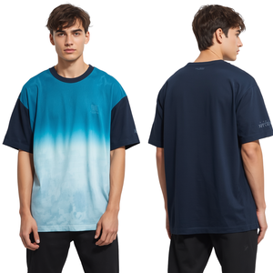 เสื้อยืดแฟชั่นผู้ชายทรงหลวมไล่เฉดสี พร้อมลายกราฟิก Ocean Pulse สไตล์สตรีทแวร์สุดพรีเมียม - Product Image 2