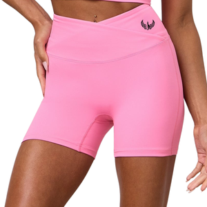<b>Pink</b> <b>Wrap</b> Over Shorts Women High Waist Gymwear Shorts Stretch Fitness Training Activewear Workout Performance Wear - Product Image 1