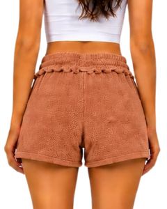 Peach Brown Women <b>Drawstring</b> Cotton Terry Shorts Elastic Waist Casual Summer Lounge Wear Soft Pocket Mini Shorts Custom Fashion - Product Image 2