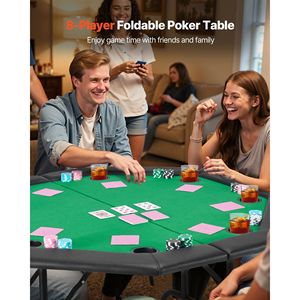 Table de poker pliable pour 8 joueurs, 48 pouces, octogonale, portable, pour jeux de casino et de loisirs, avec rails rembourrés et porte-gobelets, pour le jeu et le mahjong - Product Image 2
