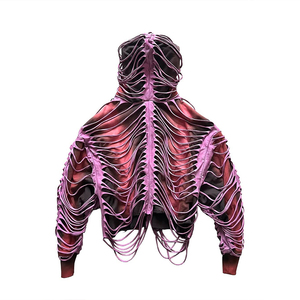 Veste à capuche de style punk pour homme, coupe ample, manches chauve-souris, design à volants, polyester tissé violet et rouge, manteau d'hiver - Product Image 2