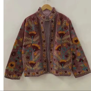 Top Product Wholesale Suzani Embroidered Velvet Jacket Women Short Winter <b>Coat</b> Button Bohemian Bomber Jacket Factory Price - Product Image 1