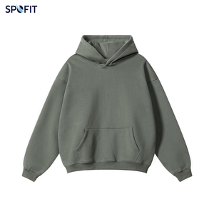 Custom <b>Men</b>’s Oversized <b>Hoodie</b> Blue <b>Grey</b> Blank <b>Plain</b> Fleece Drop Shoulder Kangaroo Pocket Multi Color Streetwear Hoodies OEM - Product Image 3