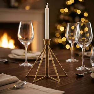 ARTISAN DESIGN Brass Glass Geometric <b>Tea</b> <b>Light</b> <b>Holder</b> for Home Decoration Christmas Table Centerpiece Handmade Durable CH1072 - Product Image 1