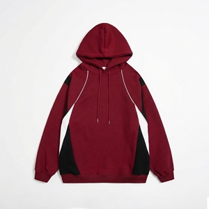 เสื้อฮู้ดสีมารูน — แต่งขอบสีขาวและแถบข้างสีดำ พร้อมฮู้ดแบบมีเชือกผูก |   เสื้อผ้าสตรีทแวร์พรีเมียม OEM / แบรนด์ส่วนตัว - Product Image 1