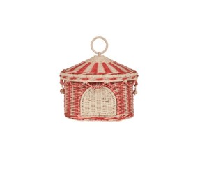 Cesta de Mimbre Tejida a Mano con Diseño de Rayas Rojas y Naturales y Tapa con Bisagras para la Habitación de los Niños y Decoración de la Guardería - Product Image 3