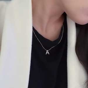 Initial Letter Necklace 14K 18K <b>Solid</b> <b>Gold</b> Pave Set Lab Grown Diamond Dainty Custom Name <b>Pendant</b> Minimalist 16 Inch Chain Charms - Product Image 3