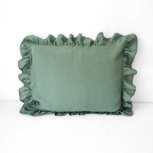 Funda de Cojín Rectangular Verde con Borde de Volantes, Funda de Almohada de Lino para Decoración del Hogar, Estilo Nórdico - Product Image 1
