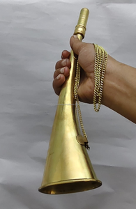 Cadena de cuerno de caza de latón chapado en oro vintage, trompeta tradicional grabada, instrumento musical decorativo personalizable, regalo - Product Image 4