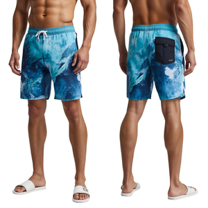 Shorts de bain pour hommes Aqua Motion de qualité supérieure, séchage rapide, respirants, avec impression en relief, 100% polyester, vêtements de plage légers - Product Image 1