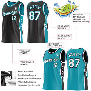 Trendy Two Way Teal Black Reversible Bball Outfit Design Customizable Training Gear Mesh Sleeveless Jersey Bottoms OEM Uniform - Product Image 3