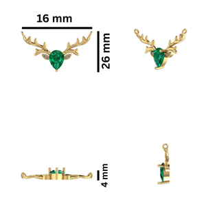 14KT Gold Natural <b>Emerald</b> & Diamonds Minimalist Fine Jewelry Reindeer <b>Pendant</b> Necklace IGI Certified Prong Pave Setting - Product Image 3