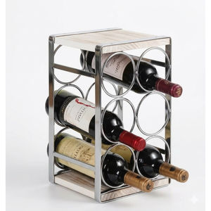 Estante para Vino de Diseño Clásico de Madera de Acacia y Metal, Soporte para 6 Botellas, Organizador de Almacenamiento de Vino de Sobremesa Independiente - Product Image 5