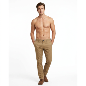 Pantalon de jogging pour homme style chinois, kaki, coupe droite, en Spandex/Coton, taille haute, braguette zippée, écologique, infroissable, avec poches - Product Image 2