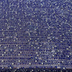 Tissu en Tulle Brodé de Perles et Paillettes Bleu Royal Fait Main, Prix Usine, Vente en Gros, Broderie de Luxe pour Robe de Mariée Africaine Aso Ebi - Product Image 3