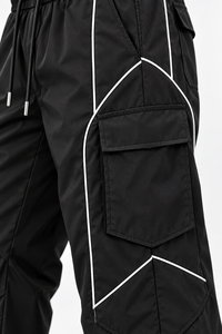 <b>Men's</b> <b>Black</b> Wide Leg Cargo <b>Pants</b> Elastic Waist Drawstring Side Pockets Breathable Casual Autumn Wear - Product Image 4