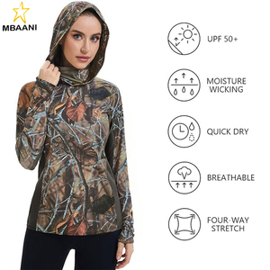 Sudadera con Capucha de Camuflaje UPF 50+ para Mujer con Protección para el Cuello, Transpirable, de Alto Rendimiento, Manga Larga, para Pesca - Product Image 4