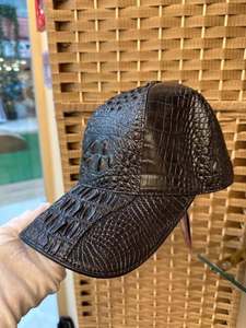 Genuine leather baseball <b>cap</b> Crocodile texture <b>cap</b> unisex Embossed solid color <b>hat</b> Unisex leather <b>cap</b> - Product Image 4