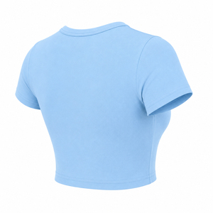 เสื้อยืดครอปท็อปผู้หญิง สีพื้น เรียบง่าย คอกลม แขนสั้น ทรงเข้ารูป ระบายอากาศได้ดี ผ้าถัก สำหรับฤดูใบไม้ผลิและฤดูร้อน สวมใส่สบายๆ - Product Image 4
