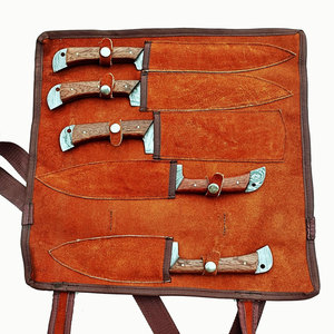 Damascus Steel <b>Kitchen</b> Chef <b>Knife</b> Set With Leather Roll Bag Portable Professional Cooking <b>Knives</b> Set For Chefs Outdoor Cooking - Product Image 3