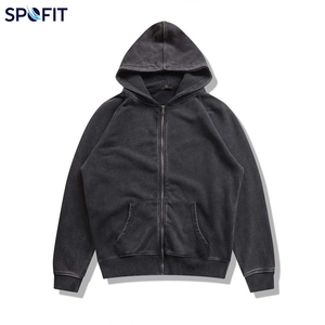 Custom 450gsm Cotton Zip Up Hoodie Oversized French Terry Heavyweight Rhinestone <b>Zipper</b> <b>Sweatshirt</b> for Men - Product Image 2